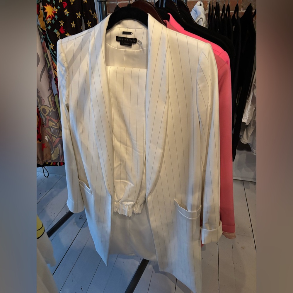 Alice + Olivia Cream Pinstripe Jacket and Pants set